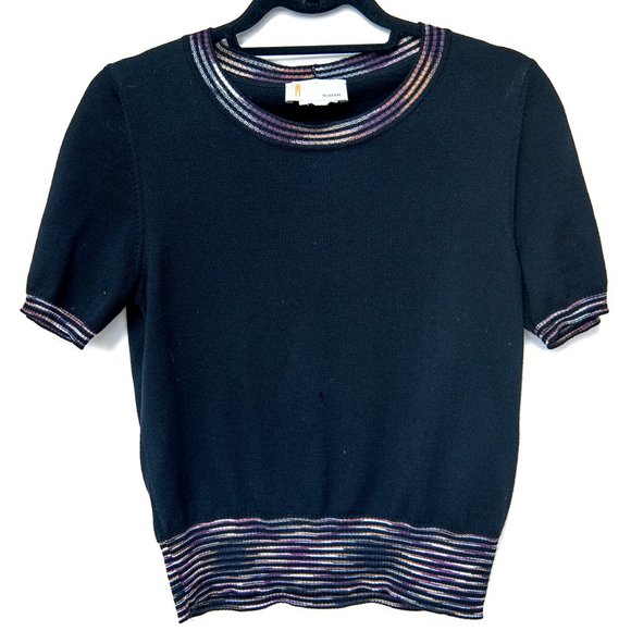 Vintage 100% Wool Black Missoni Short Sleeved Sweater est sz 42 - Picture 2 of 11